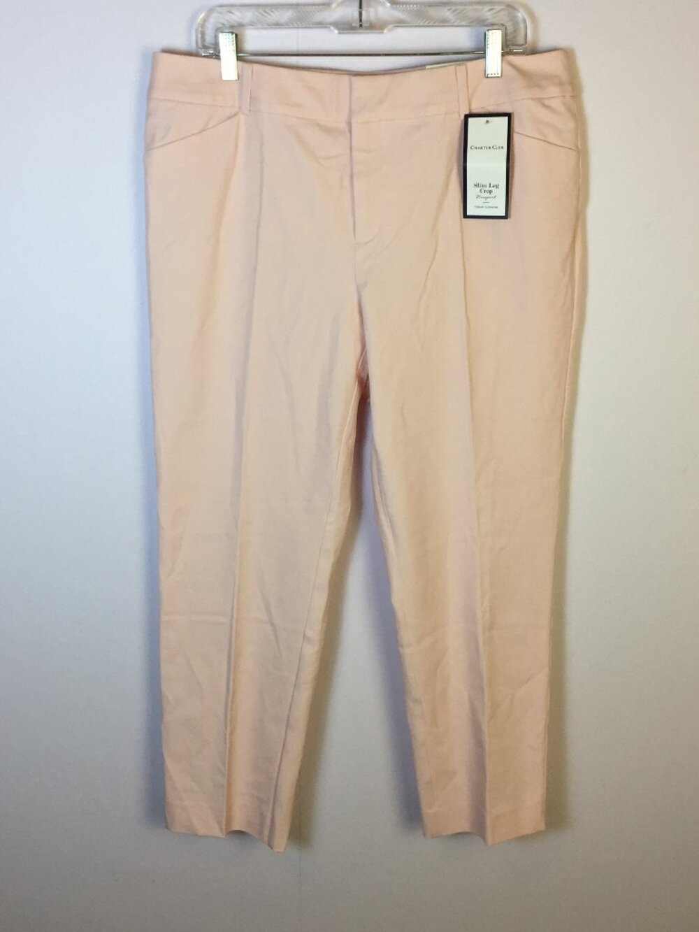New! Charter Club Newport Slim Leg Crop Pants Sz 14 Womans Light Pink High Rise